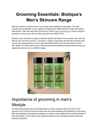 Grooming Essentials: Biotique’s Men’s Skincare Range