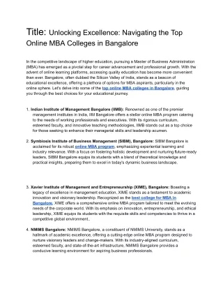 Top online MBA college in banglore