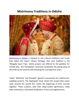 Matrimony Traditions in Odisha