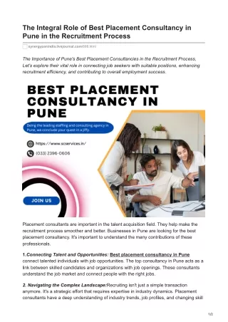 The Integral Role of Best Placement Consultancy in Pune in the Recruitment Process