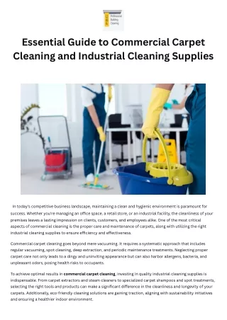 Essential Guide to Commercial Carpet Cleaning and Industrial Cleaning Supplies