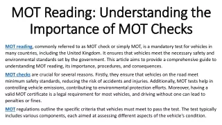 MOT Reading Understanding the Importance of MOT Checks
