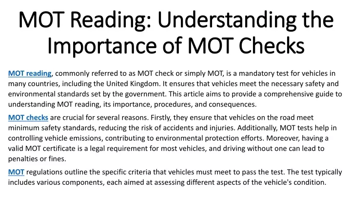 mot reading understanding the importance of mot checks