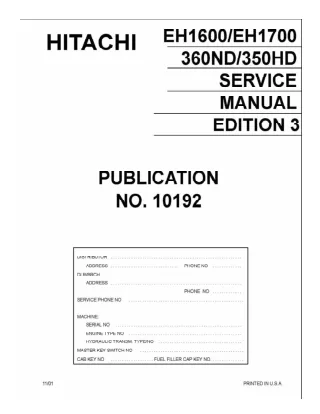 Hitachi EH1700 Rigid Dump Truck (Haul Truck) Service Repair Manual