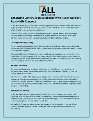 Enhancing Construction Excellence with Aspen Gardens Ready Mix Concrete