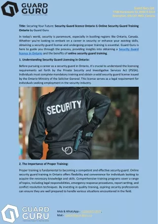 Securing Your Future Security Guard licence Ontario & Online Security Guard Training Ontario by Guard Guru