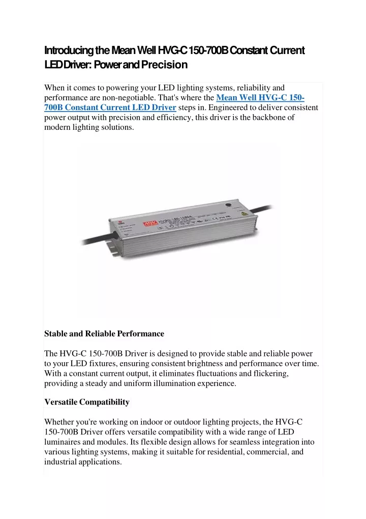 introducing the mean well hvg c 150 700b constant