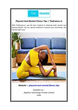 Physical And Mental Fitness Tips  Theframes.in