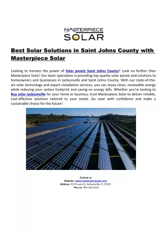 Best Solar Solutions in Saint Johns County with Masterpiece Solar