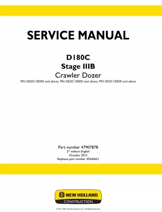 New Holland D180C Stage IIIB Crawler Dozer Service Repair Manual (PIN NFDC18000 and above)