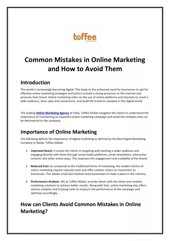 common mistakes in online marketing