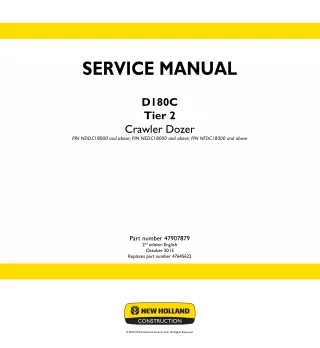 New Holland D180C Tier 2 Crawler Dozer Service Repair Manual (PIN NDDC18000 and above)