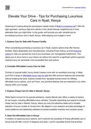 Elevate Your Drive - Tips for Purchasing Luxurious Cars in Nyali, Kenya