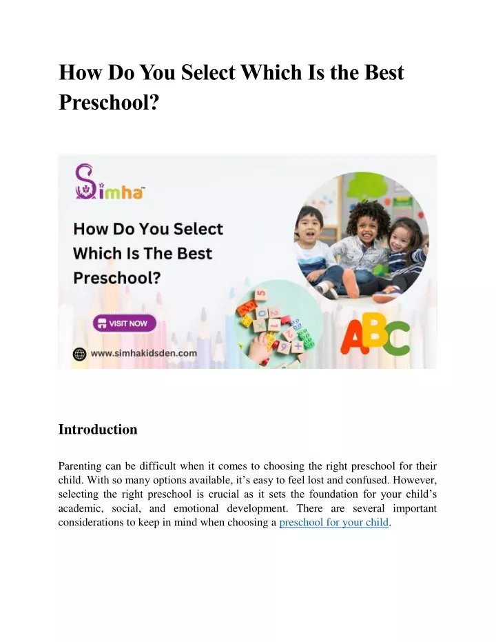 how do you select which is the best preschool