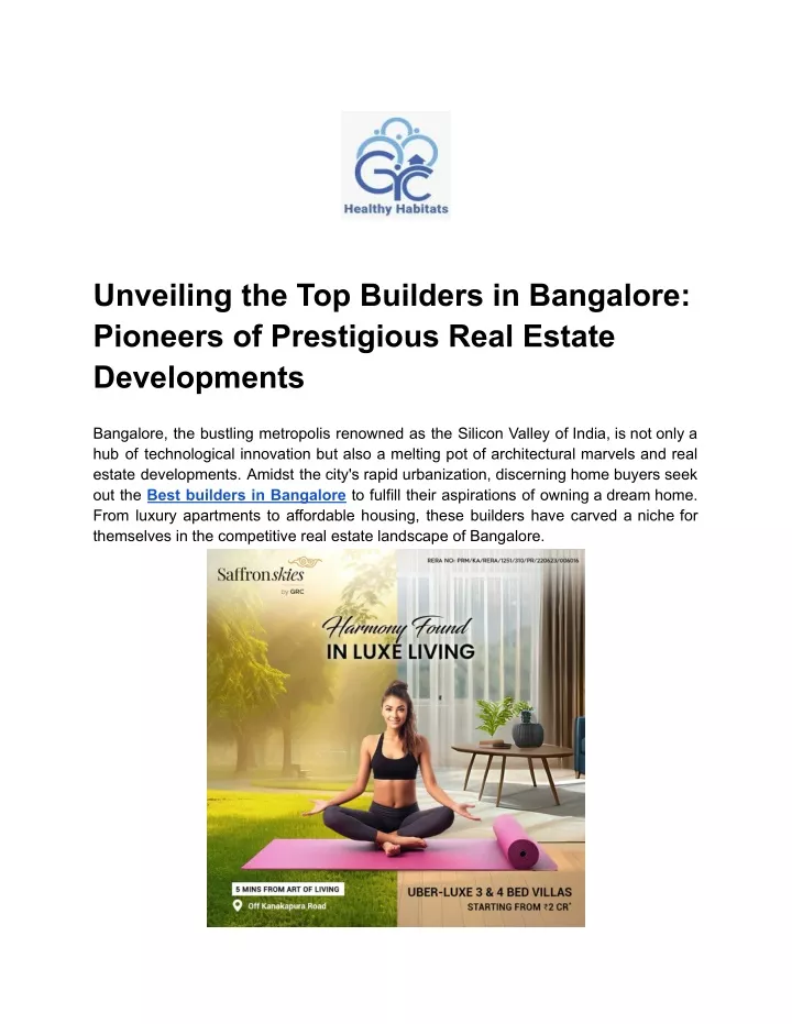 unveiling the top builders in bangalore pioneers