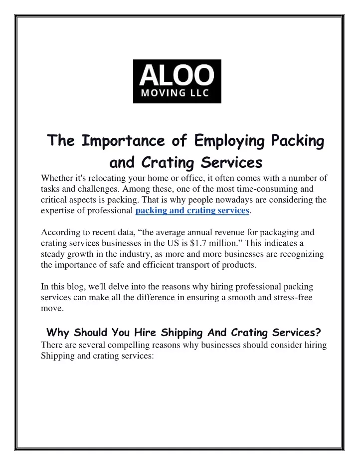 the importance of employing packing and crating