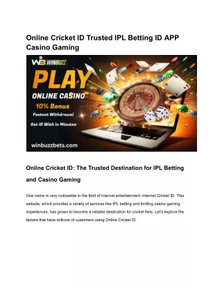 Online Cricket ID Trusted IPL Betting ID APP Casino Gaming