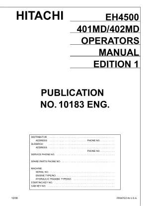 Hitachi EH4500 Rigid Frame Truck operator’s manual