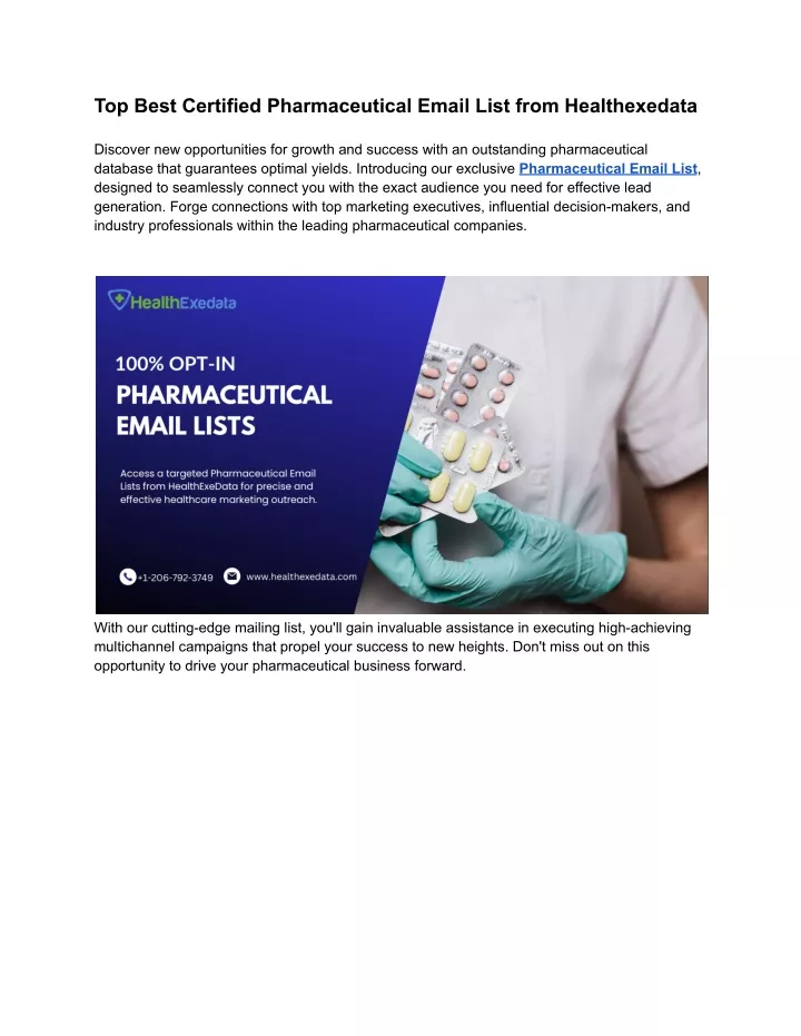 top best certified pharmaceutical email list from