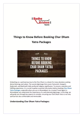 Things to Know Before Booking Char Dham Yatra Packages