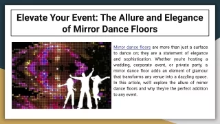 Elevate Your Event: The Allure and Elegance of Mirror Dance Floors