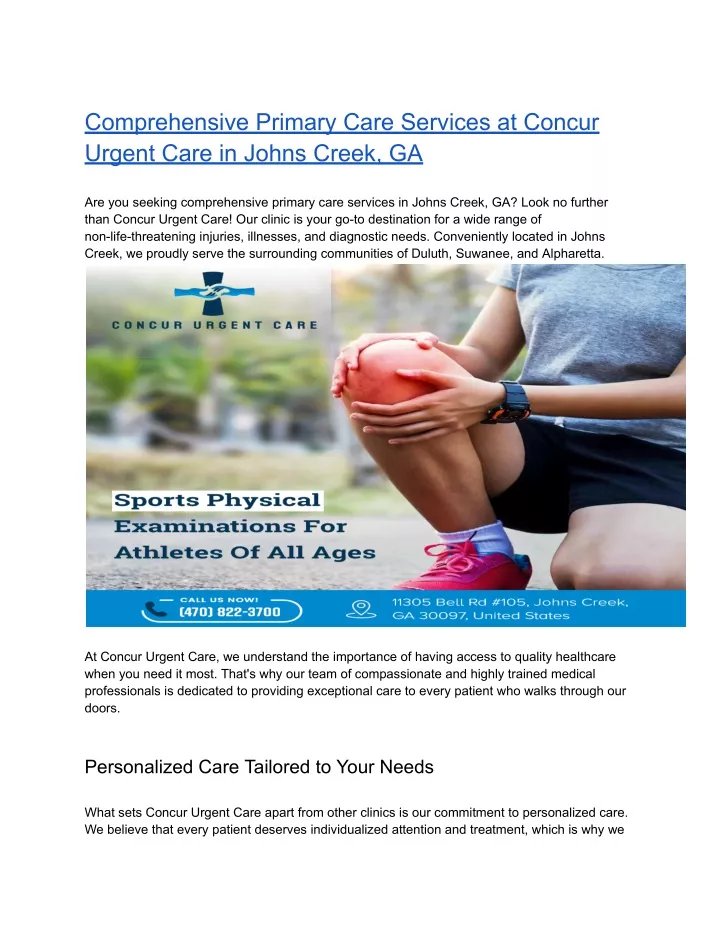 comprehensive primary care services at concur