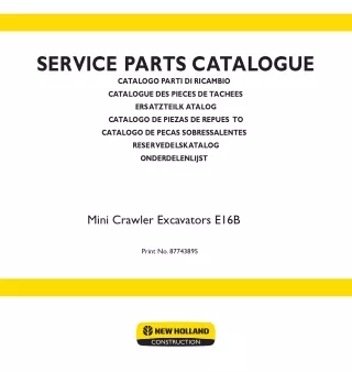 New Holland E16B Mini Crawler Excavator Parts Catalogue Manual