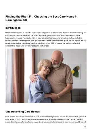 Finding the Right Fit Choosing the Best Care Home in Birmingham UK