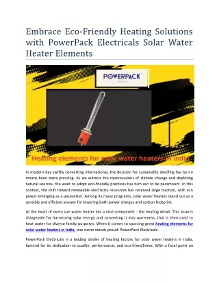 Embrace Eco-Friendly Heating Solutions with PowerPack Electricals Solar Water Heater Elements