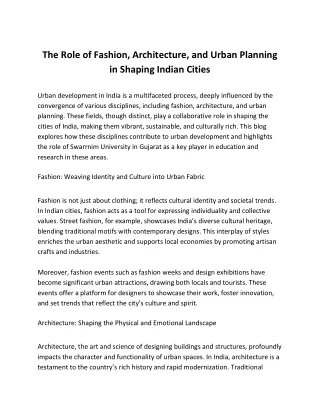 The Role of Fashion, Architecture, and Urban Planning in Shaping Indian Cities
