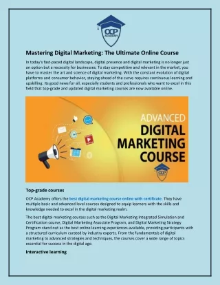 Mastering Digital Marketing and The Ultimate Online Course