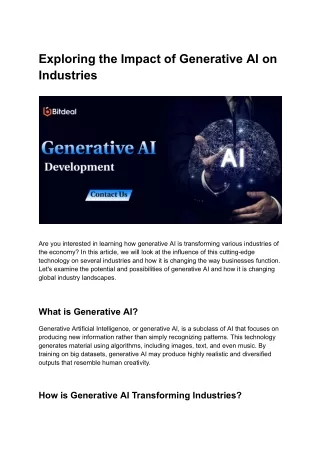 Exploring the Impact of Generative AI on Industries
