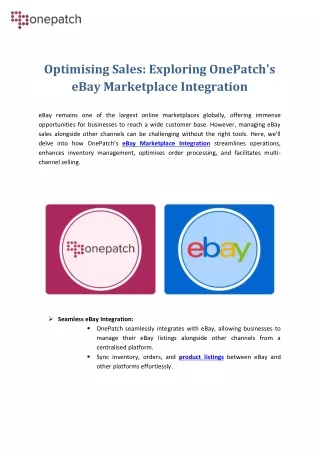Optimising Sales: Exploring OnePatch's eBay Marketplace Integration