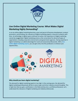 Live Online Digital Marketing Course and What Makes Digital Marketing Highly Demanding