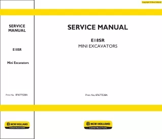 New Holland E18SR Mini Excavator Service Repair Manual