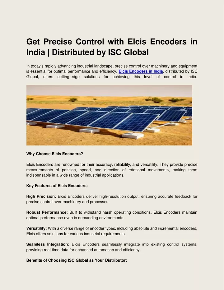 get precise control with elcis encoders in india