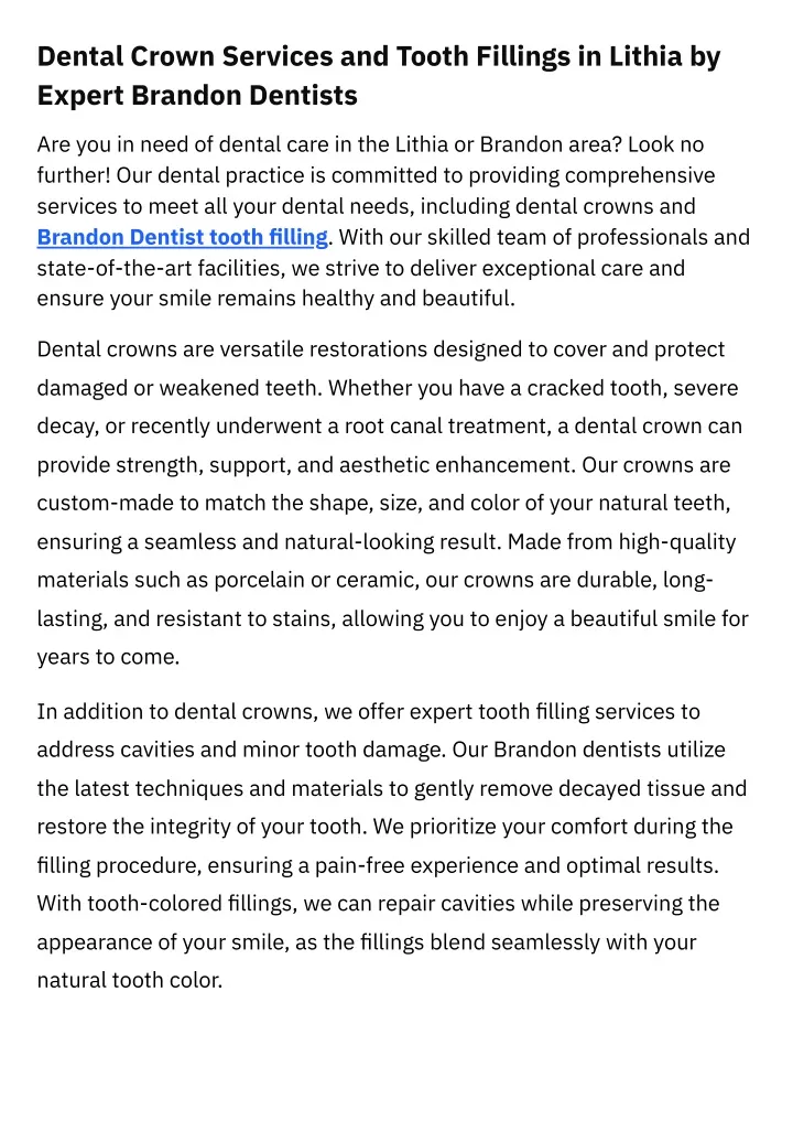 dental crown services and tooth fillings