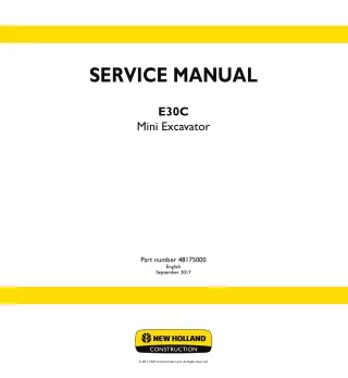 New Holland E30C Canopy TIER 4 final engine Mini Excavator Service Repair Manual