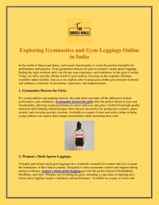 Exploring Gymnastics and Gym Leggings Online in India