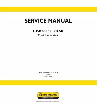 New Holland E39BSR Mini Excavator Service Repair Manual