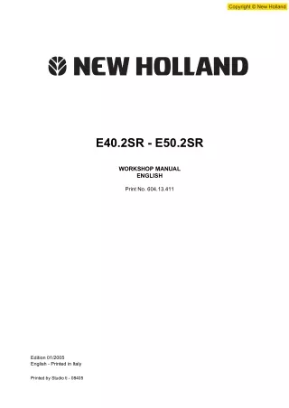 New Holland E40.2SR Hydraulic Excavator Service Repair Manual