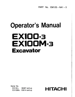 Hitachi EX100-3 Excavator operator’s manual SN36487 and up 1