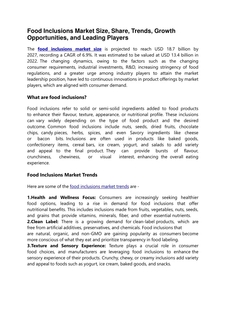 food inclusions market size share trends growth