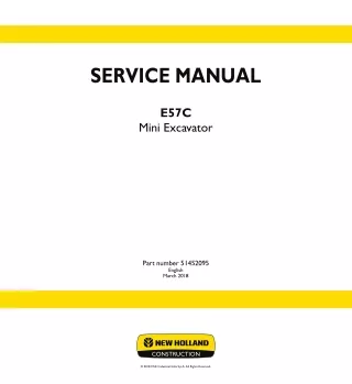 New Holland E57C Cab Tier IV (final engine) Mini Excavator Service Repair Manual
