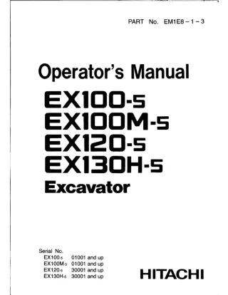 Hitachi EX100-5 Excavator operator’s manual SN01001 and up