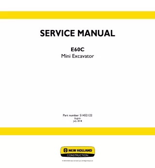 New Holland E60C Cab Tier IV (final engine) Mini Excavator Service Repair Manual