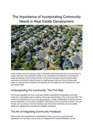 The Importance of Incorporating Community Needs in Real Estate Development