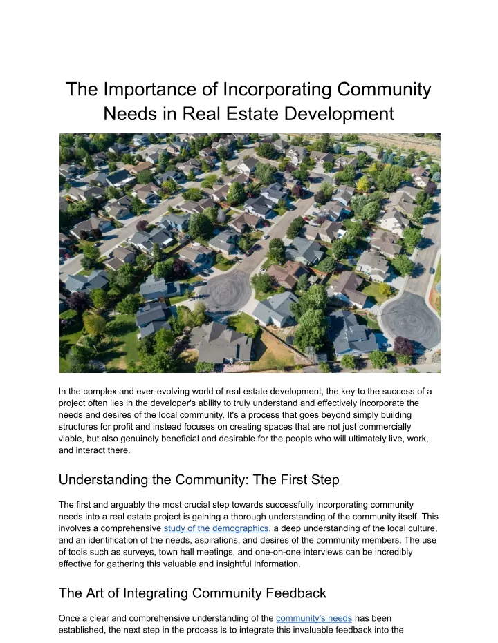the importance of incorporating community needs