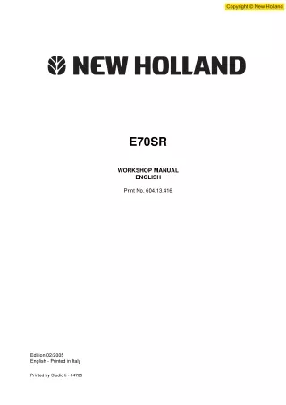 New Holland E70SR Hydraulic Exavator Service Repair Manual