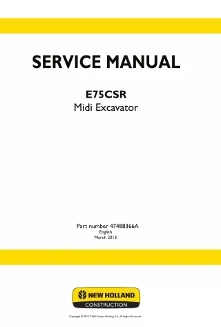 New Holland E75CSR Midi Excavator Service Repair Manual
